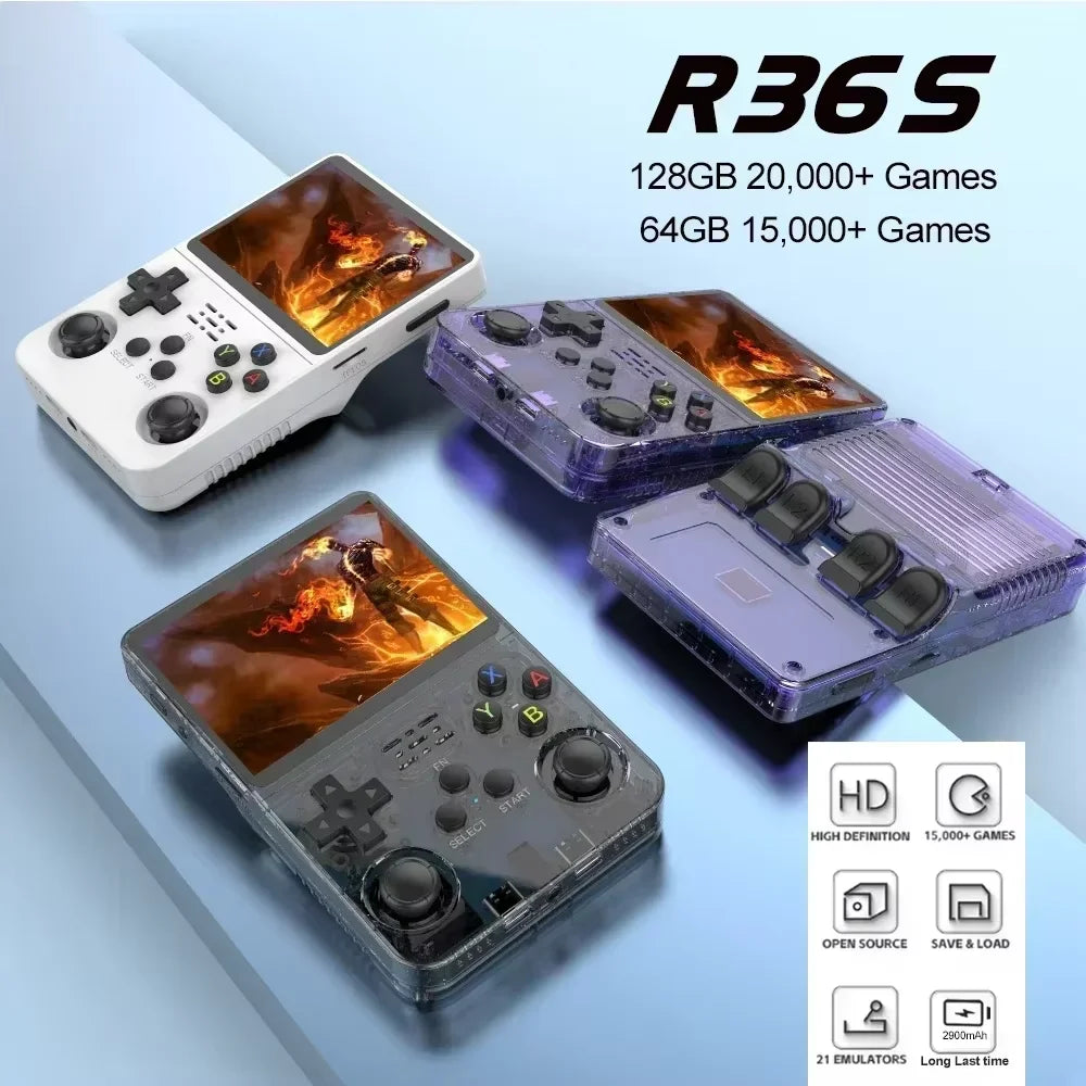 New R36S Retro Handheld Video Game Console System 3.5-inch IPS Screen Portable Pocket Video Player 128GB 20000+ Games Boy Gifts